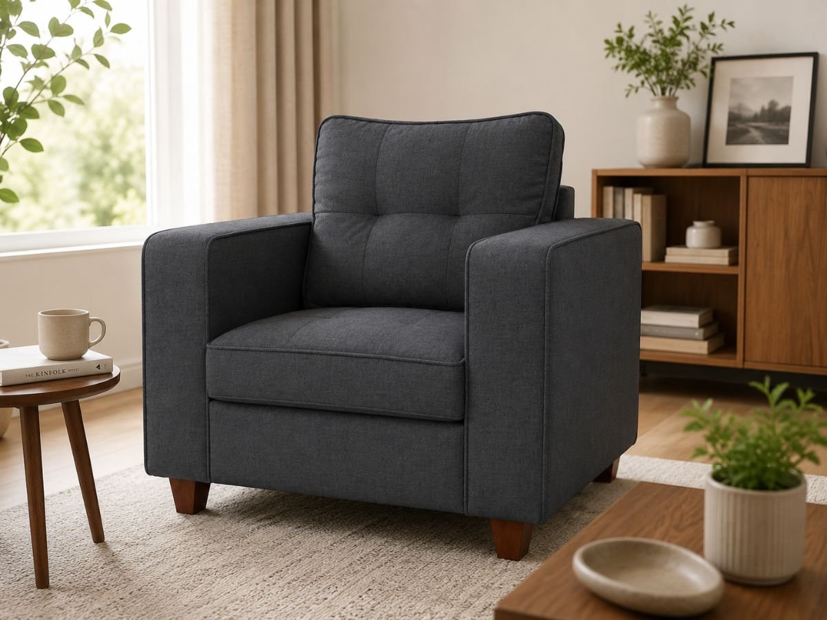 1 Seater Fabric Ultramarine Cover Pluto impress Enlay Pluto Impress 1 Seater Fabric Straight Armrest Sofa - Image 1