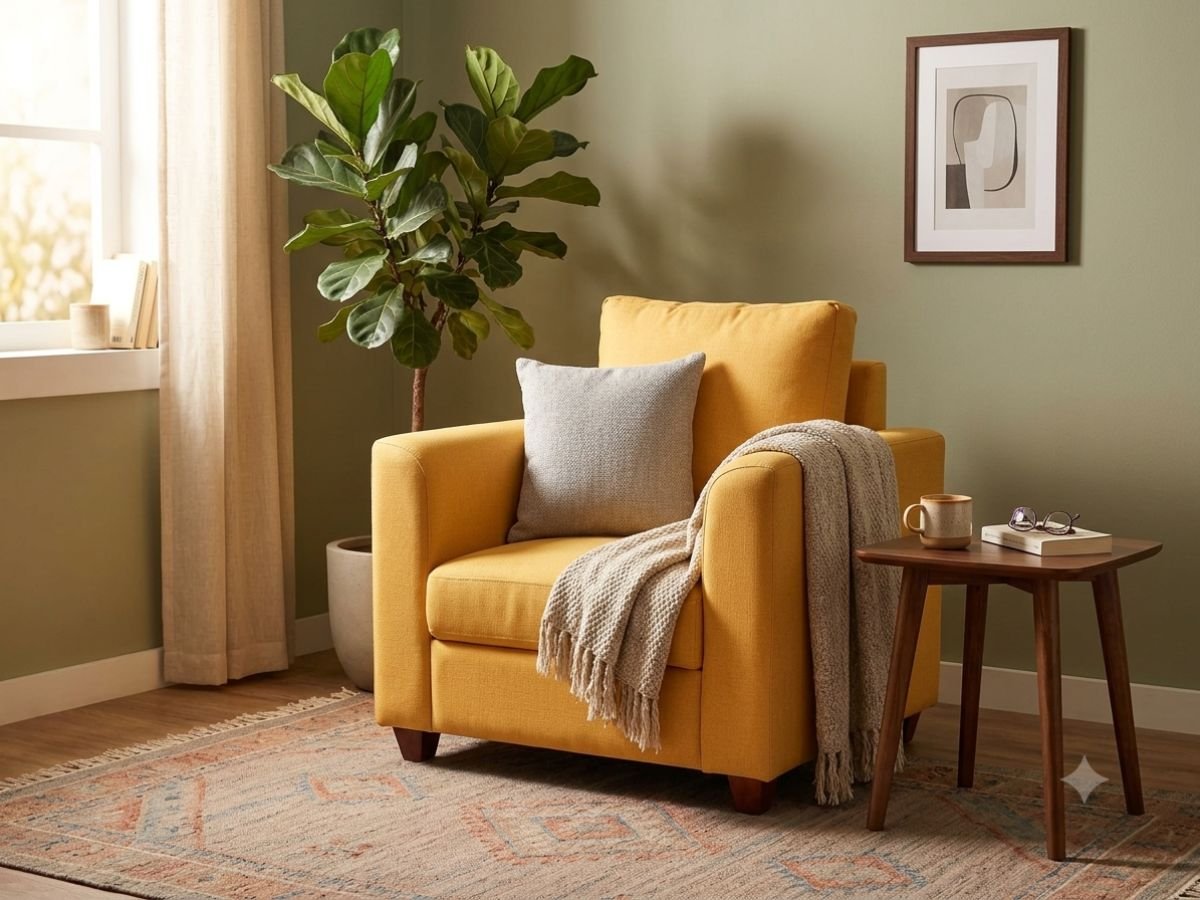 1 seater earth classic velvet yellow cover Enlay Earth Classic 1 Seater Velvel Straight Armrest Sofa - Image 1