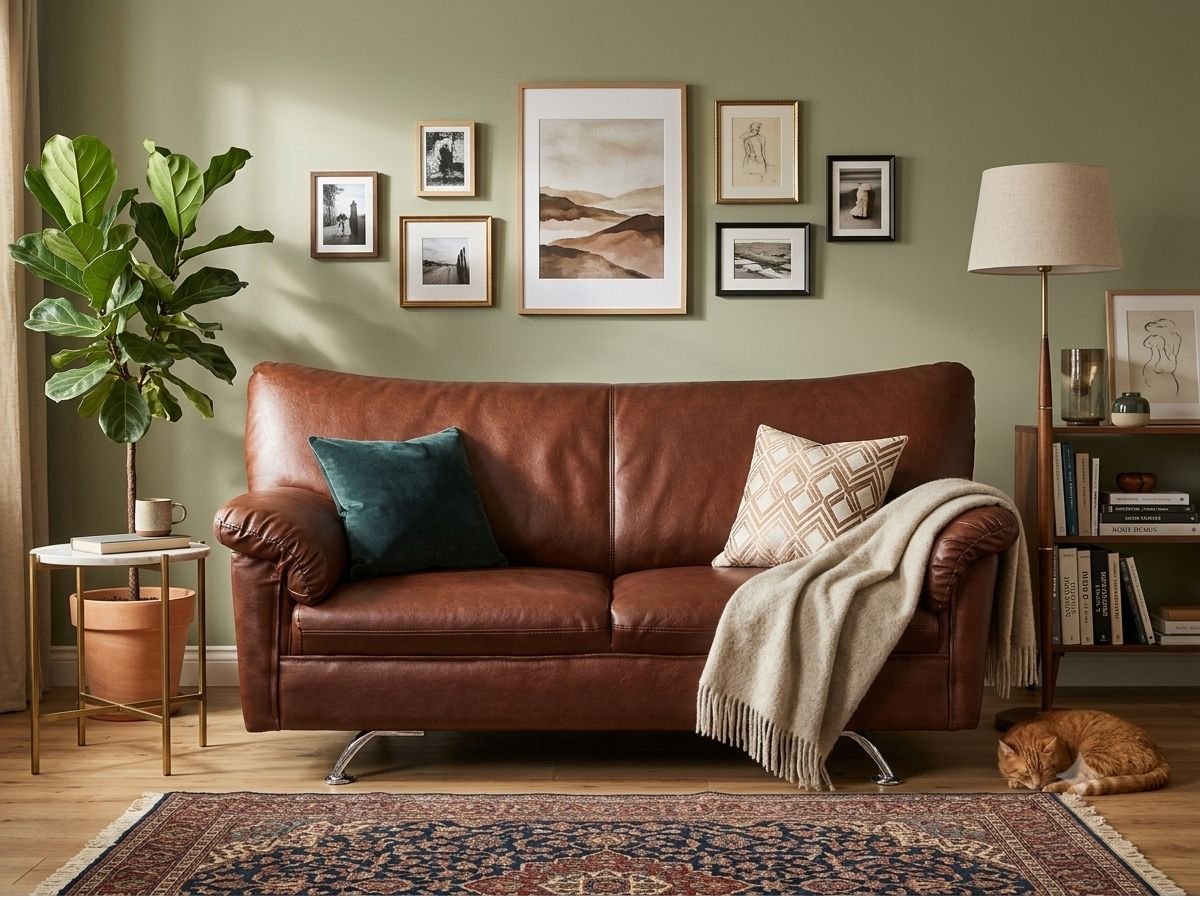 2 Seater Earth Classic Leather Nut Brown cover Enlay Earth Classic 2 Seater Leatherette Curved Armrest Sofa - Image 1