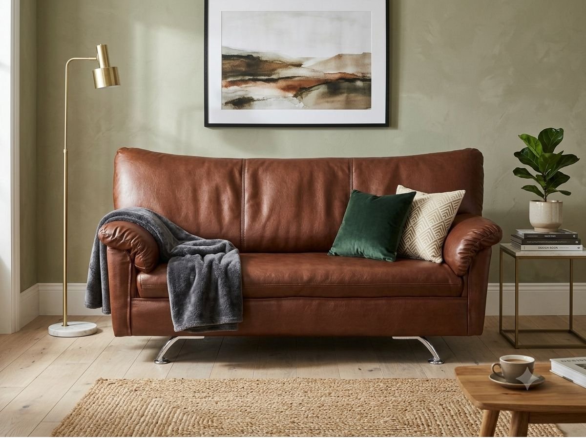 3 Seater Earth Classic Leather Nut Brown cover Enlay Earth Classic 3 Seater Leatherette Curved Armrest Sofa - Image 1