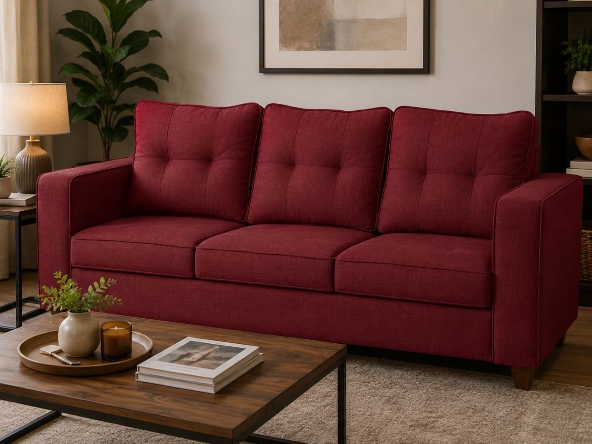 3 Seater Fabric Crimson red Cover Pluto impress Enlay Pluto Impress 3 Seater Fabric Straight Armrest Sofa - Image 1