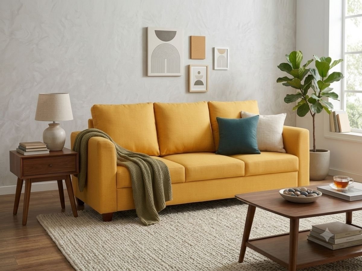 3 Seater earth classic velvet yellow cover Enlay Earth Classic 3 Seater Velvel Straight Armrest Sofa - Image 1